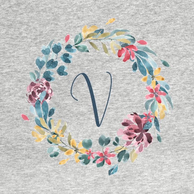 Floral Monogram V Colorful Full Blooms by floralmonogram